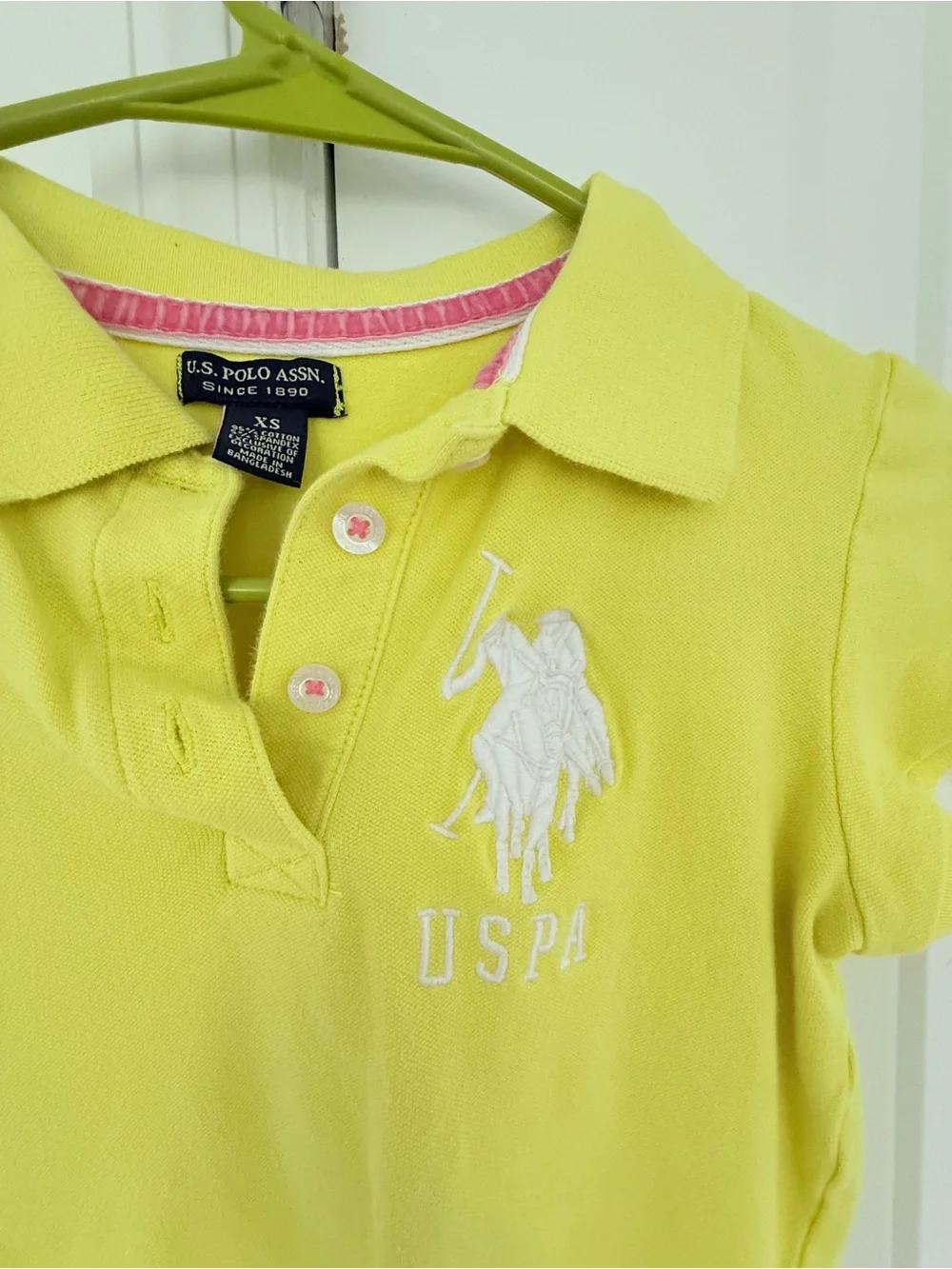 U.S. Polo Assn. Girls' Lime Yellow Polo Shirt with Pink Accent